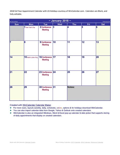 Monthly Appointment Calendar Template Example