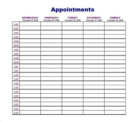 Monthly Appointment Schedule Template