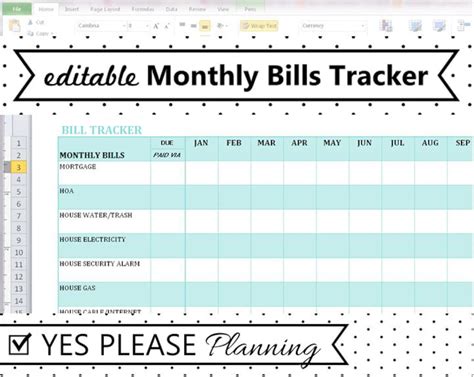 Monthly Bills Excel Template