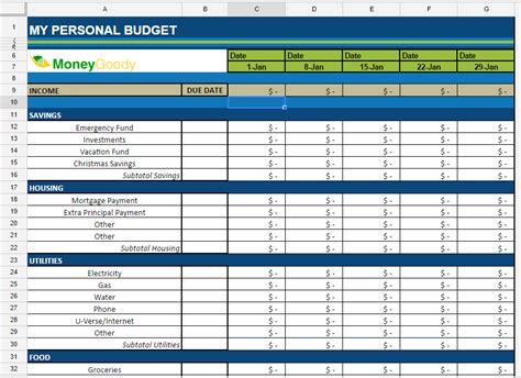 Monthly Budget Template Example