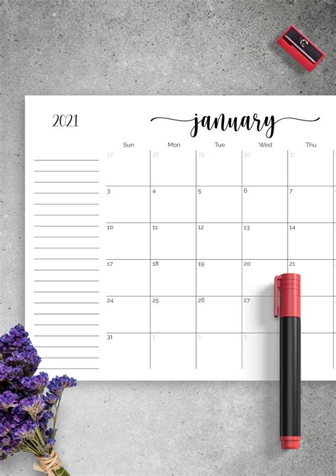 Monthly Calendar with Notes and Tasks