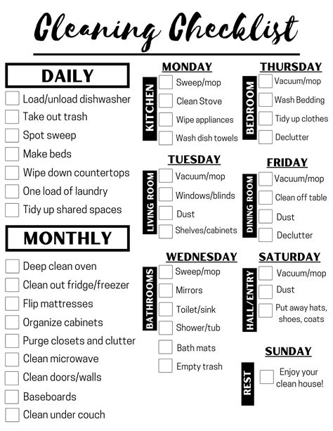 Monthly cleaning schedule example