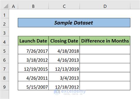 Monthly Date Differences in Excel