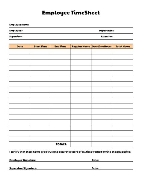 Monthly Employee Timesheet Template