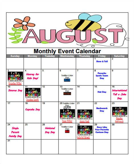 Monthly Events Calendar