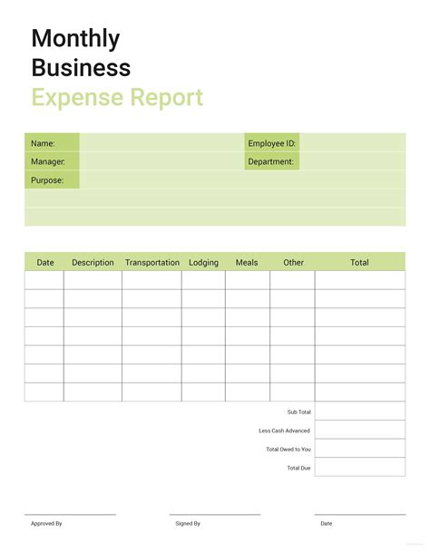 Free Monthly Expense Report Template in Word