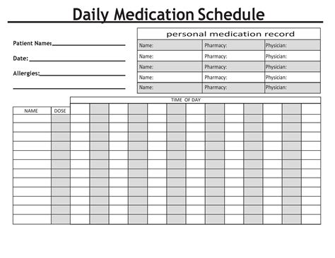 Monthly Medication Schedule