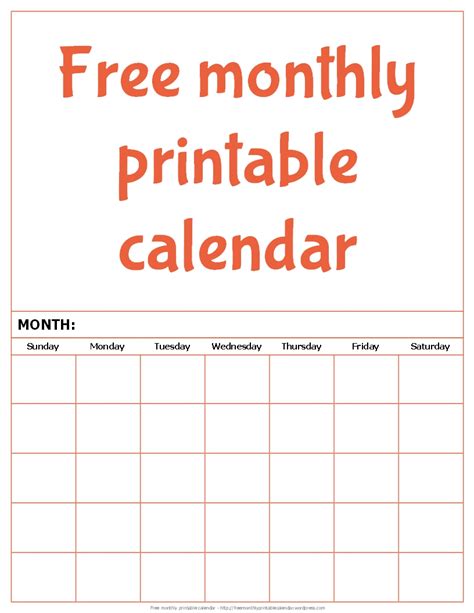 Monthly printable calendar