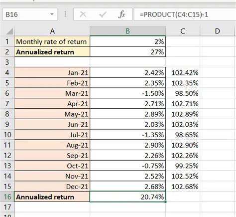 Monthly Returns Array Formula