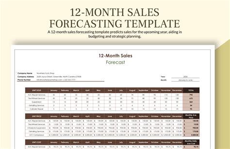 Monthly Revenue Forecast Template Example