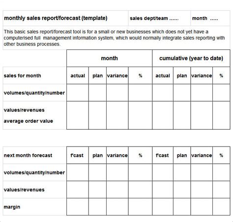 Monthly Sales Report Template Word