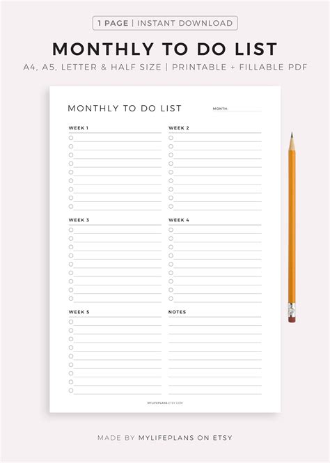 Monthly Task List Template