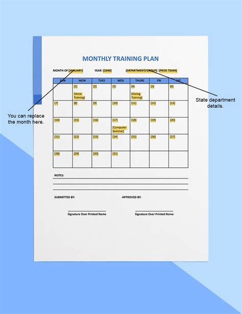 Monthly Training Schedule Template