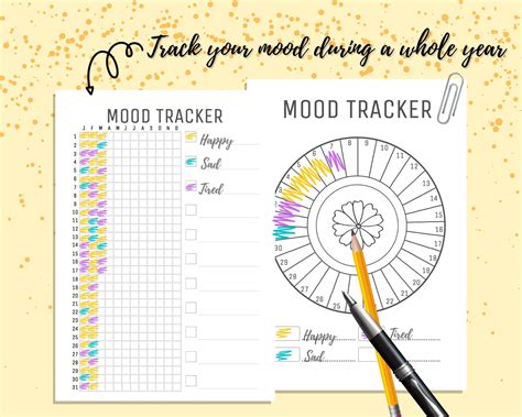 A bullet journal mood tracker template featuring a colorful calendar design