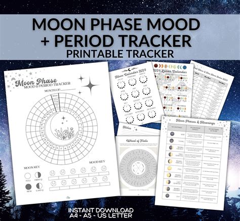 A bullet journal mood tracker template featuring a moon phase design