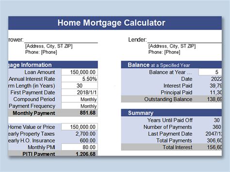 Mortgage Interest Calculator Template