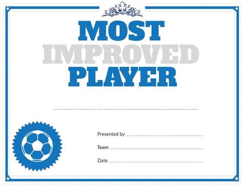 Most Improved Soccer Player Certificate