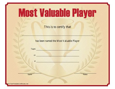 Most Valuable Player Certificate Template