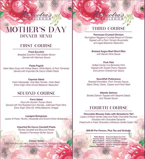 Mother's Day Dinner Menu