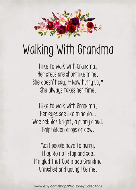 A mothers day poem for grandmother on a card with a photo of a grandma and grandchild