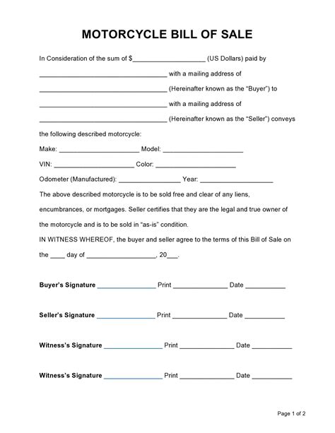 Motorcycle Bill of Sale Template