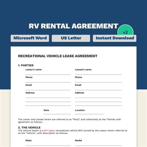 Motorhome Rental Agreement Template