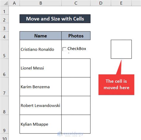 Move and Size with Cells option in Excel