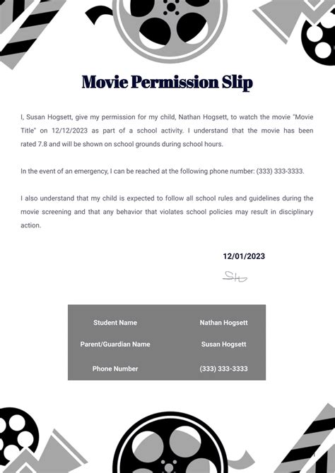 Movie Permission Slip Template 10