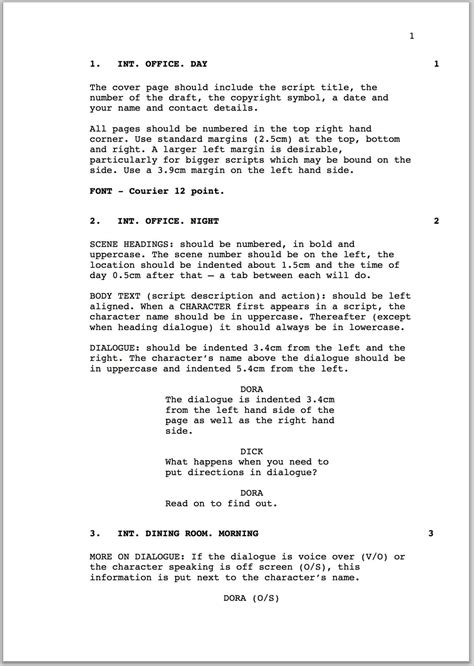 A screenshot of a movie screenplay template