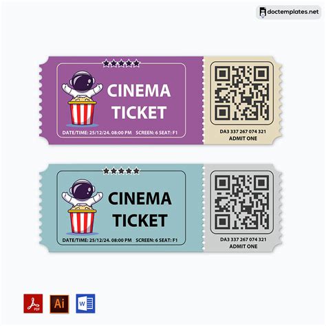 Movie ticket templates with Hollywood-themed designs