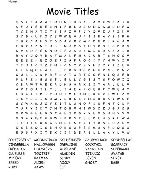 Movie titles word search