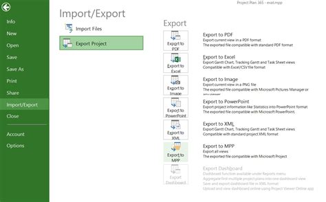 MS Project Export Options