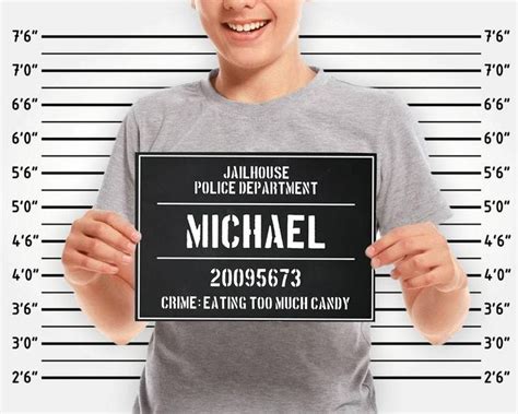 Example of a humorous mugshot sign template with parody