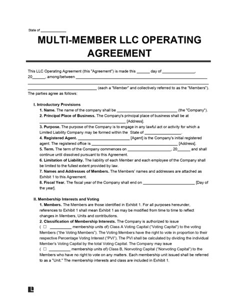 Multi-Member NJ Operating Agreement Template