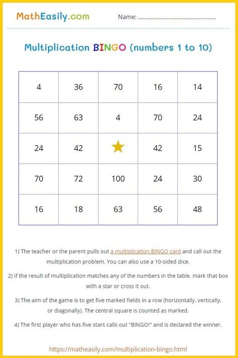 Multiplication Bingo Printable