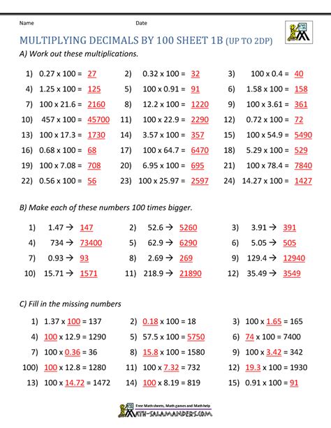 Multiplication Chart with Decimals