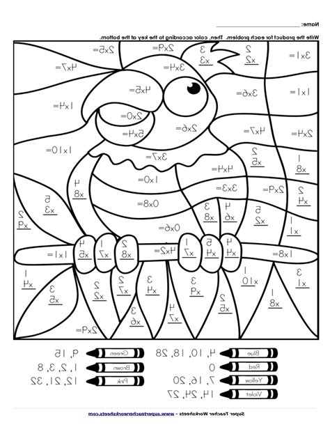 Multiplication Color-by-Number Worksheets for 4th Grade