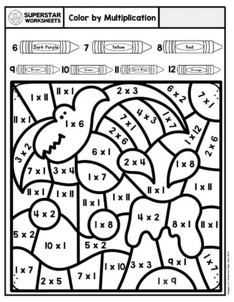 Free Multiplication Color-by-Number Worksheets