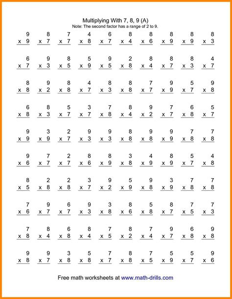 Multiplication Facts Timed Test Worksheets