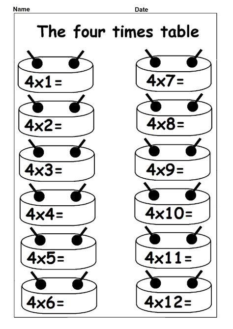 Multiplication Table Printable Worksheets for Grade 4