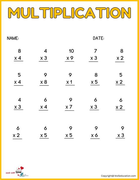 Multiplication worksheets for 1st grade