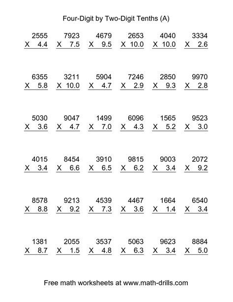 Multiplication Worksheets for 6th Grade