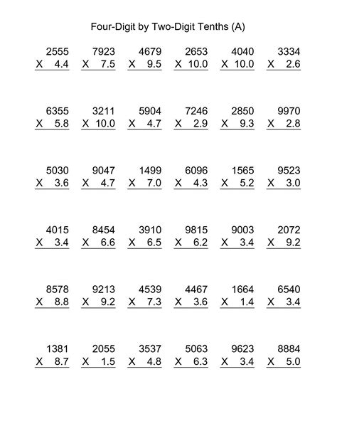 Multiplication worksheets for 6th grade