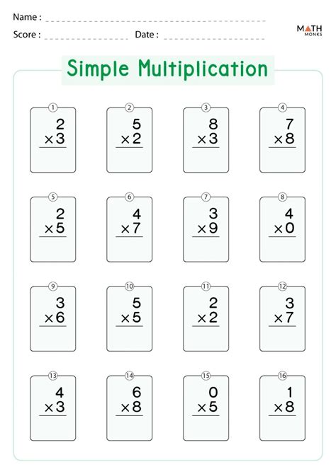 Multiplication Worksheets for Grade 1