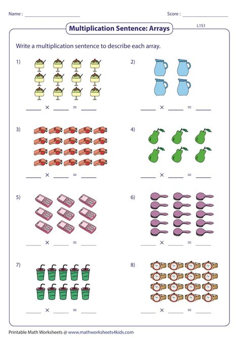 Multiplication worksheets with arrays