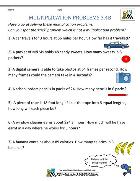 Multiplication Worksheets with Word Problems