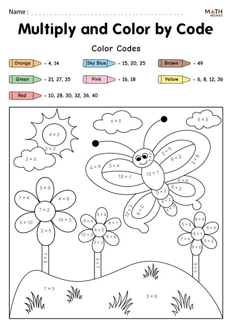 Image of a child coloring a multiplication worksheet with different colors