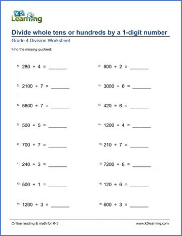 Multiplying and Dividing Tens, Hundreds, and Ones Worksheet