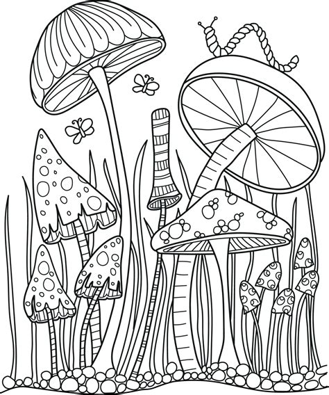 A mushroom cityscape coloring page