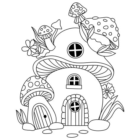 Mushroom House Coloring Page